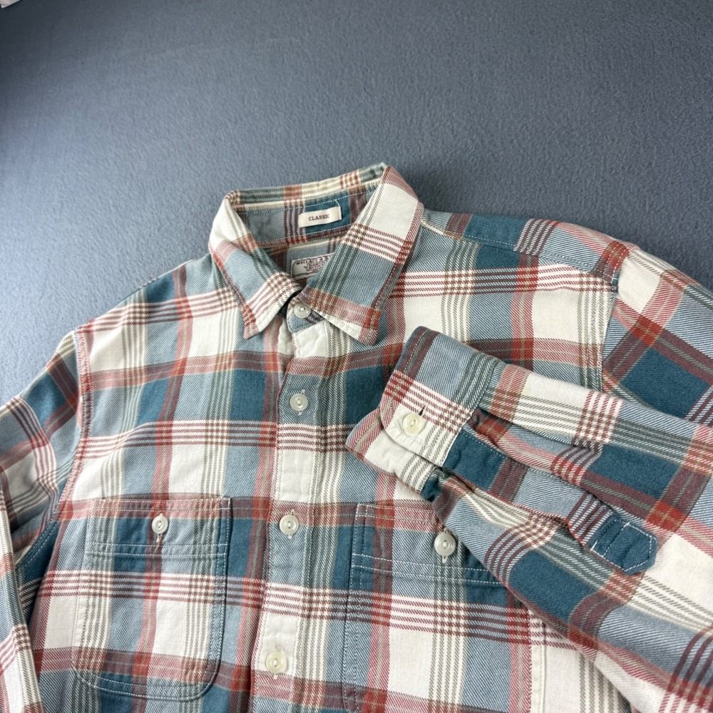 Wallace & Barnes Flannel Shirt Men's S Blue Plaid Pockets J Crew Classic Fit